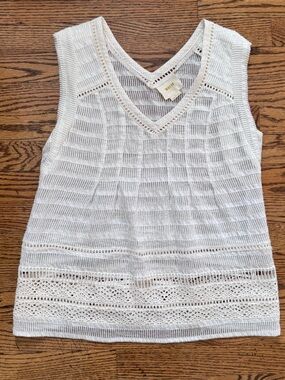 Maeve Anthropologie White Crochet V Neck Tank Top